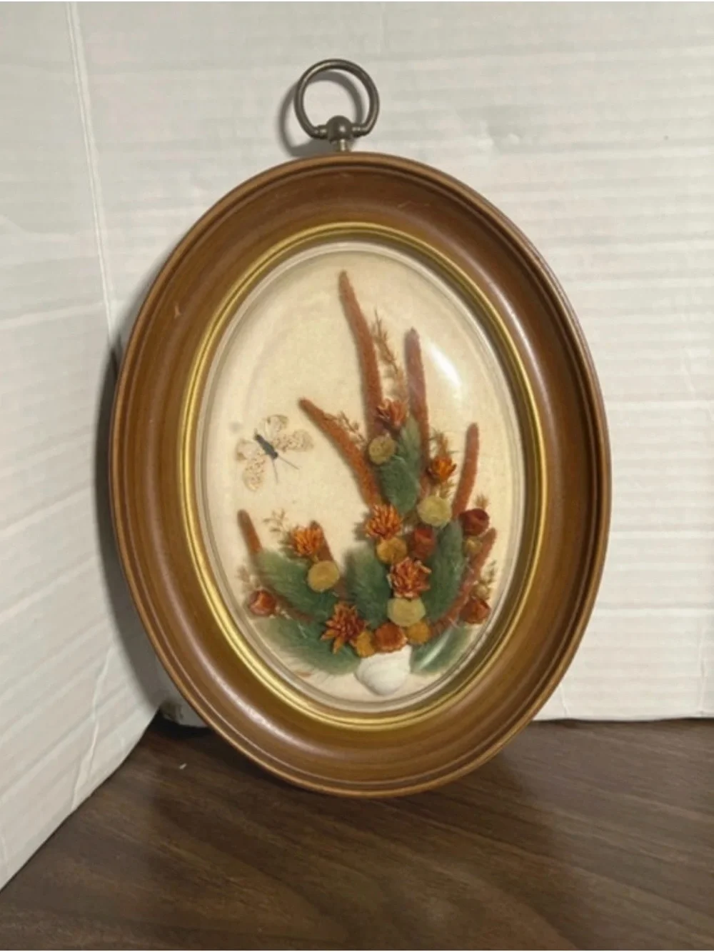 Vintage -Dried pressed flowers and taxidermy butterfly